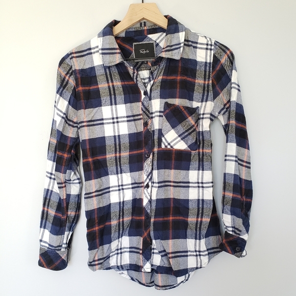 Rails Plaid Button Down Shirt Blouse  Flannel Navy Blue SZ XS - Picture 1 of 5